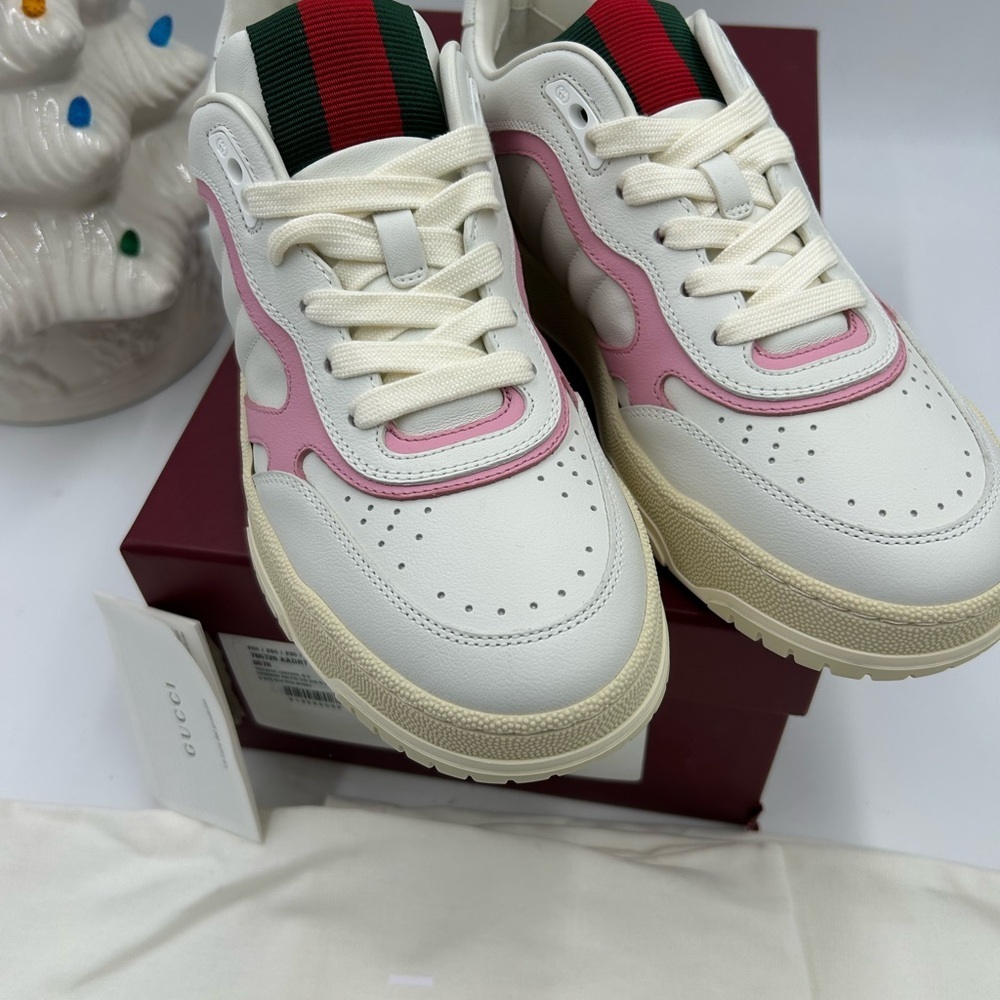 Women's Gucci, Re-web leather sneakers white and pink size 38.5 made in Italy - Picture 11 of 11